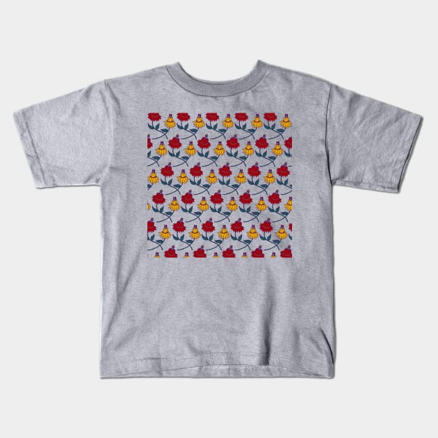 Exotic Tropical Flowers | Floral Pattern | Red and Yellow Flowers Kids T-Shirt by HLeslie Design